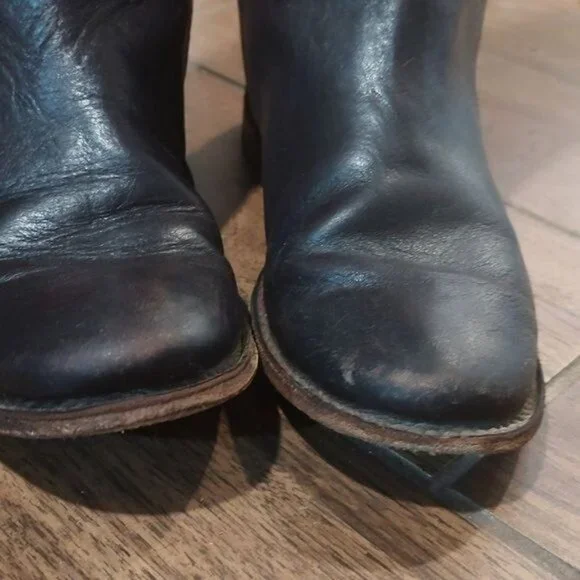 Frye Paige tall riding boot leather layer dark brown stack heel - Picture 9 of 12